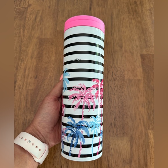 New In Box, Lilly Pulitzer 16 oz. Travel Mug, print is Desert Palm. - Picture 9 of 15
